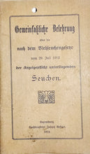 Laden Sie das Bild in den Galerie-Viewer, Gemeinfassliche Belehrung über die nach dem Viehseuchengesetz vom 29. Juli 1912 der Anzeigepflicht unterliegenden - Seuchen