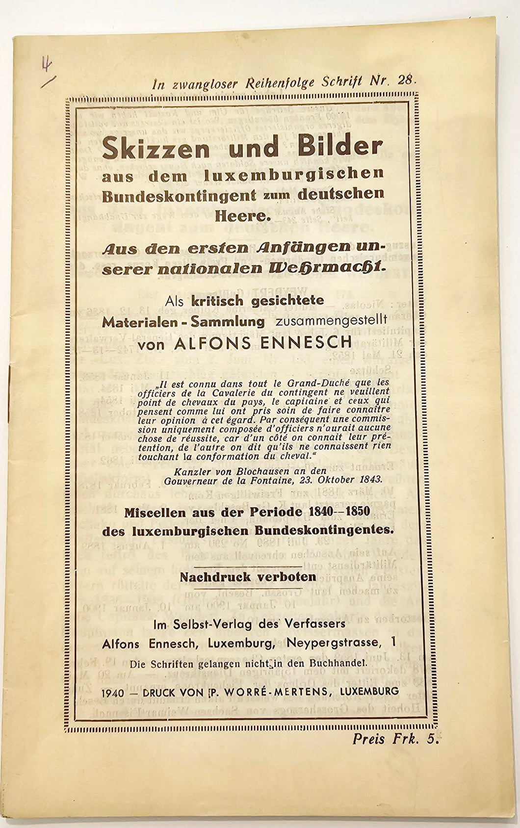 Skizzen und Bilder aus dem luxemburgischen Bundeskontingent zum deutschen Heere - Schrift Nummer 28