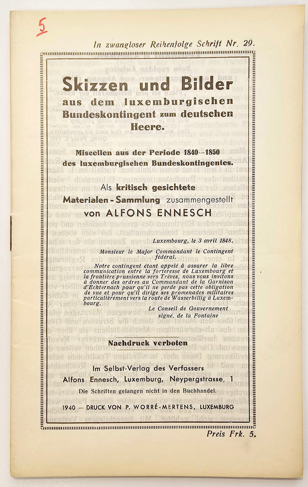 Skizzen und Bilder aus dem luxemburgischen Bundeskontingent zum deutschen Heere - Schrift Nummer 29