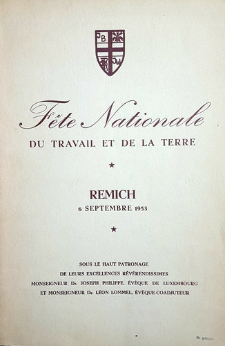 Fête Nationale du Travail et de la Terre - Remich 6 Septembre 1953