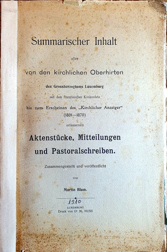 Aktenstücke, Mitteilungen und Pastoralschreiben